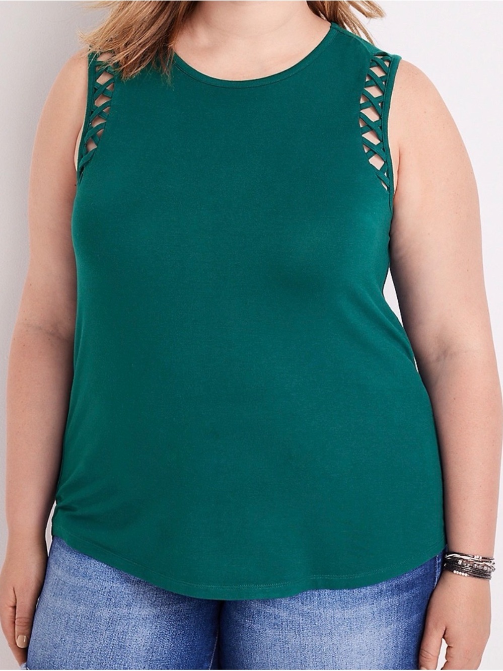 Maurices Teal Green Lattice Shoulder Tank XL